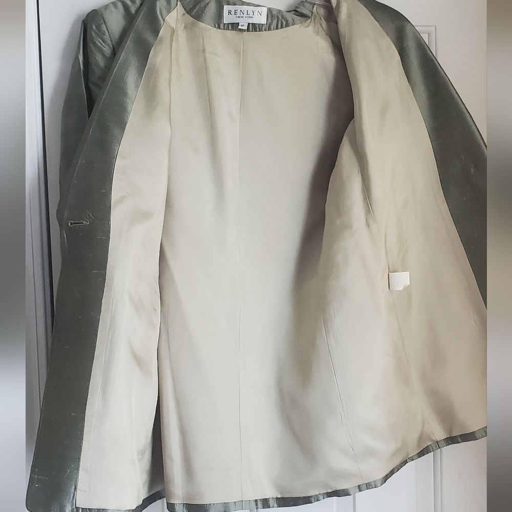 Vintage RENLYN NY 100% Silk Sage Green Oversized Blazer Jacket Size 12 - Picture 6 of 8